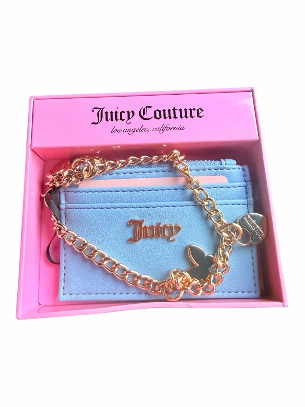Juicy Couture Baby Blue Charm Card Case Wallet NWT Box
